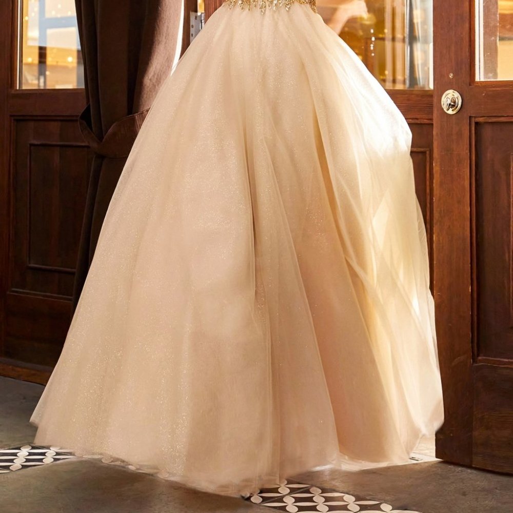 CHAMPAGNE  PROM PARTY EVENING LONG OFF THE SHOULDER A-LINE DRESS CD0177 - Picture 2 of 7